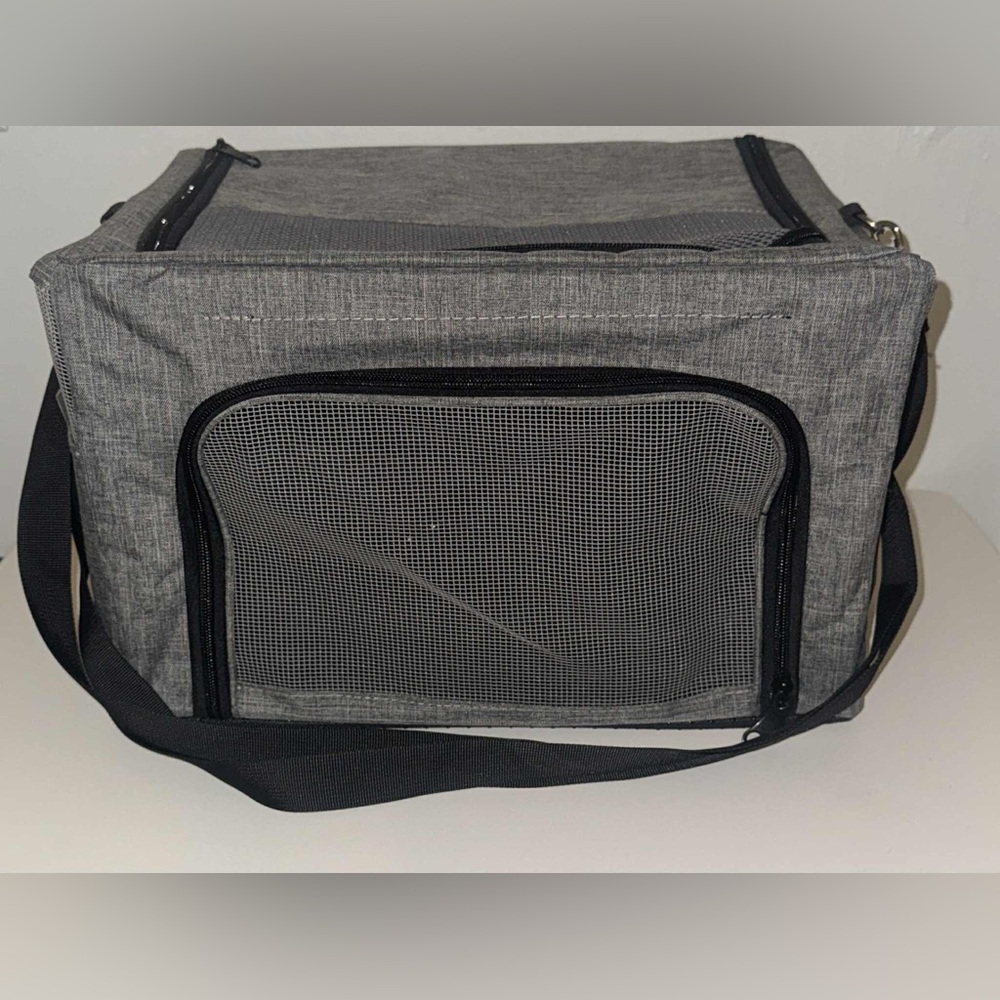 Gray Pet Carrier with Mesh Panels